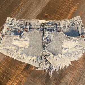 One Teaspoon Blue Frayed Jean Shorts